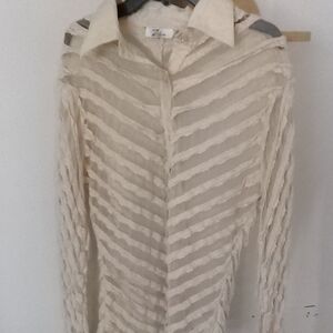 Zara Cream Textured Sheer Button-Up Blouse